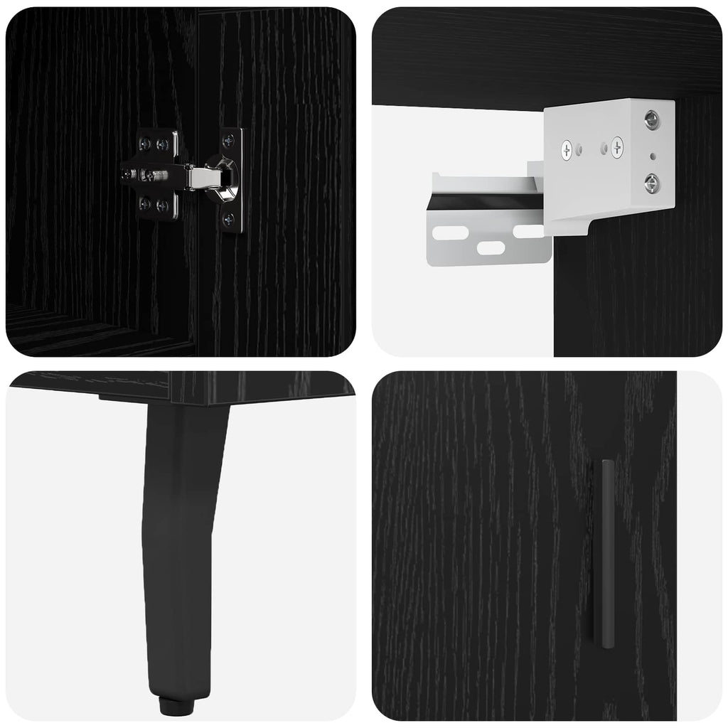 vidaXL Highboard 2 pcs Czarny dąb Drewno inżynieryjne i szkło