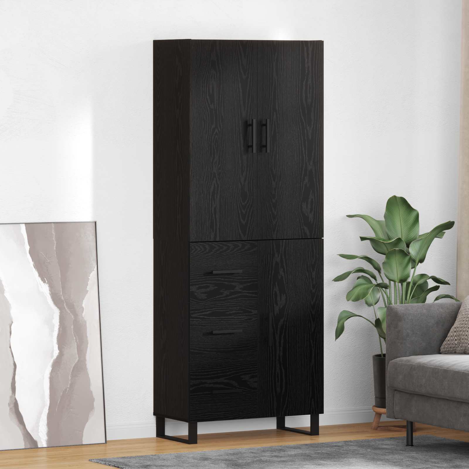 vidaXL Highboard z szufladą 2 pcs Czarny Dąb 69,5 x 34 x 180 cm