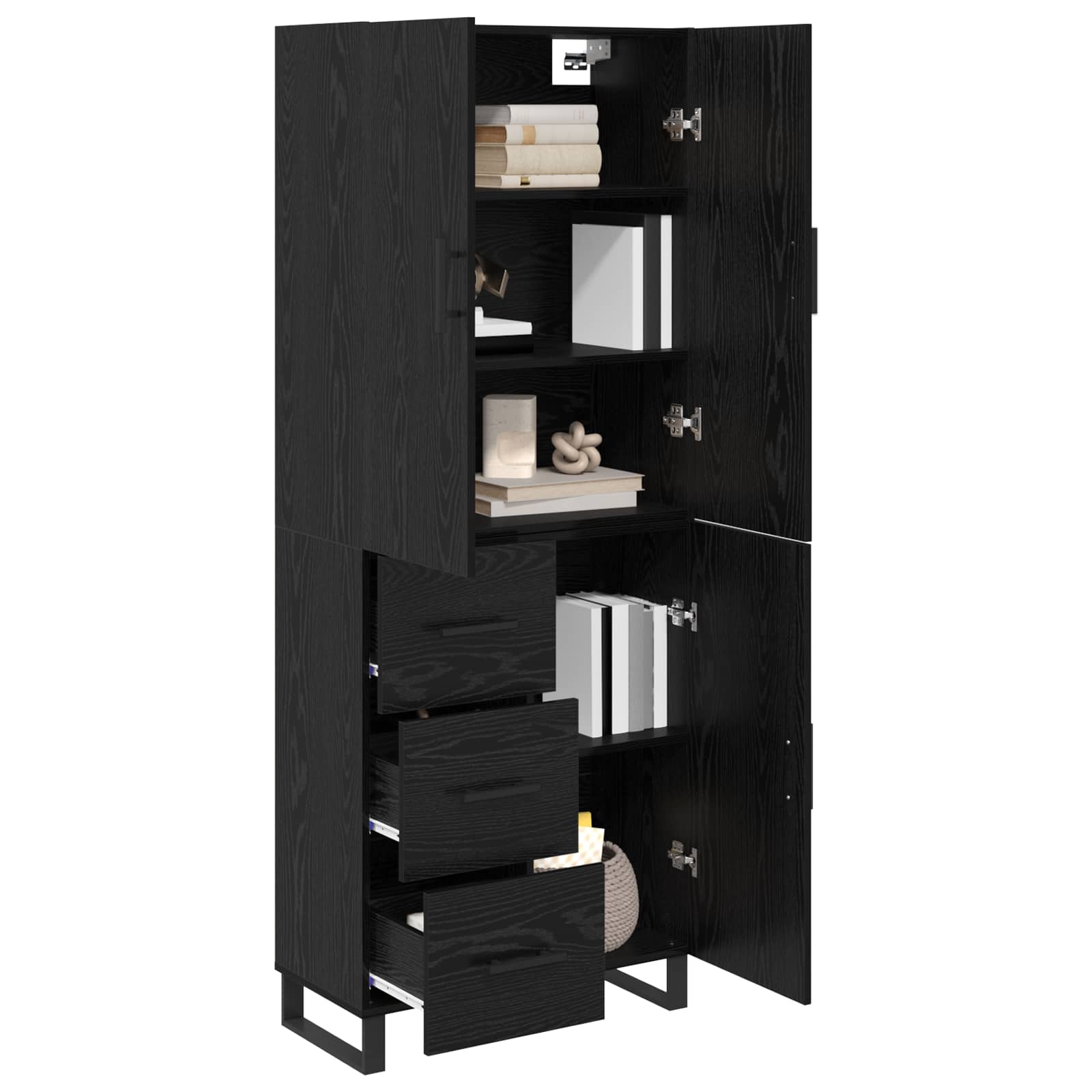 vidaXL Highboard z szufladą 2 pcs Czarny Dąb 69,5 x 34 x 180 cm
