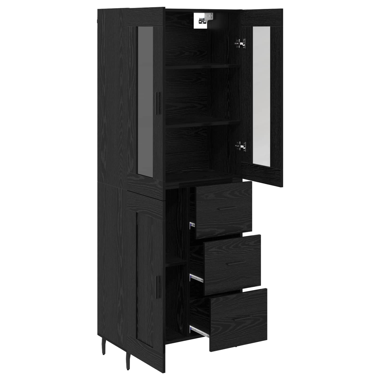vidaXL Highboard z szufladą 2 pcs Czarny Dąb Materiał drewnopochodny