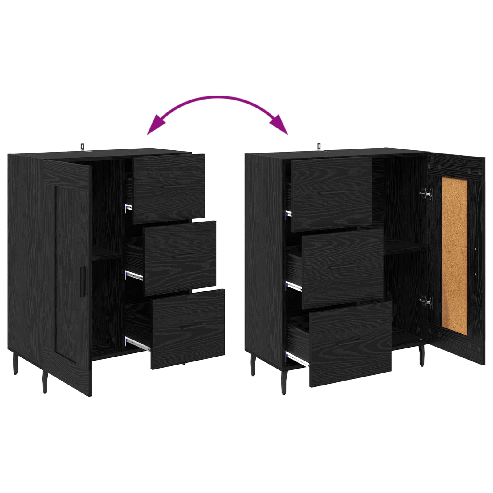 vidaXL Highboard z szufladą 2 pcs Czarny Dąb Materiał drewnopochodny