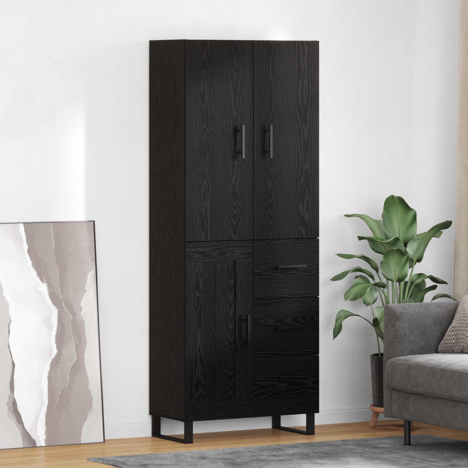 vidaXL Highboard z szufladą 2 pcs Czarny Dąb 69,5 x 34 x 180 cm