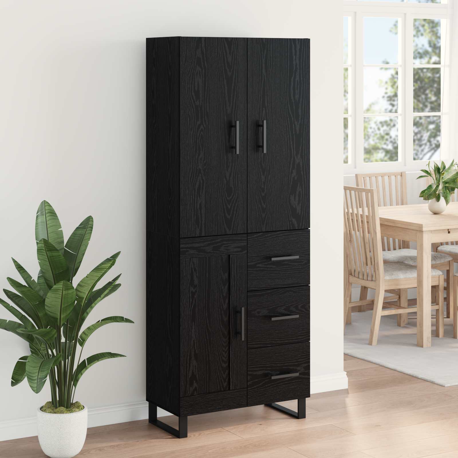 vidaXL Highboard z szufladą 2 pcs Czarny Dąb 69,5 x 34 x 180 cm