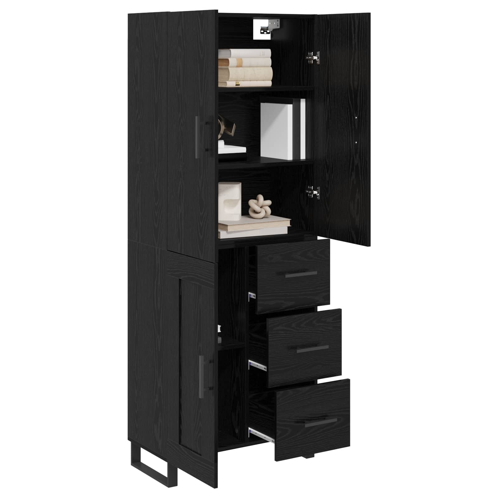 vidaXL Highboard z szufladą 2 pcs Czarny Dąb 69,5 x 34 x 180 cm