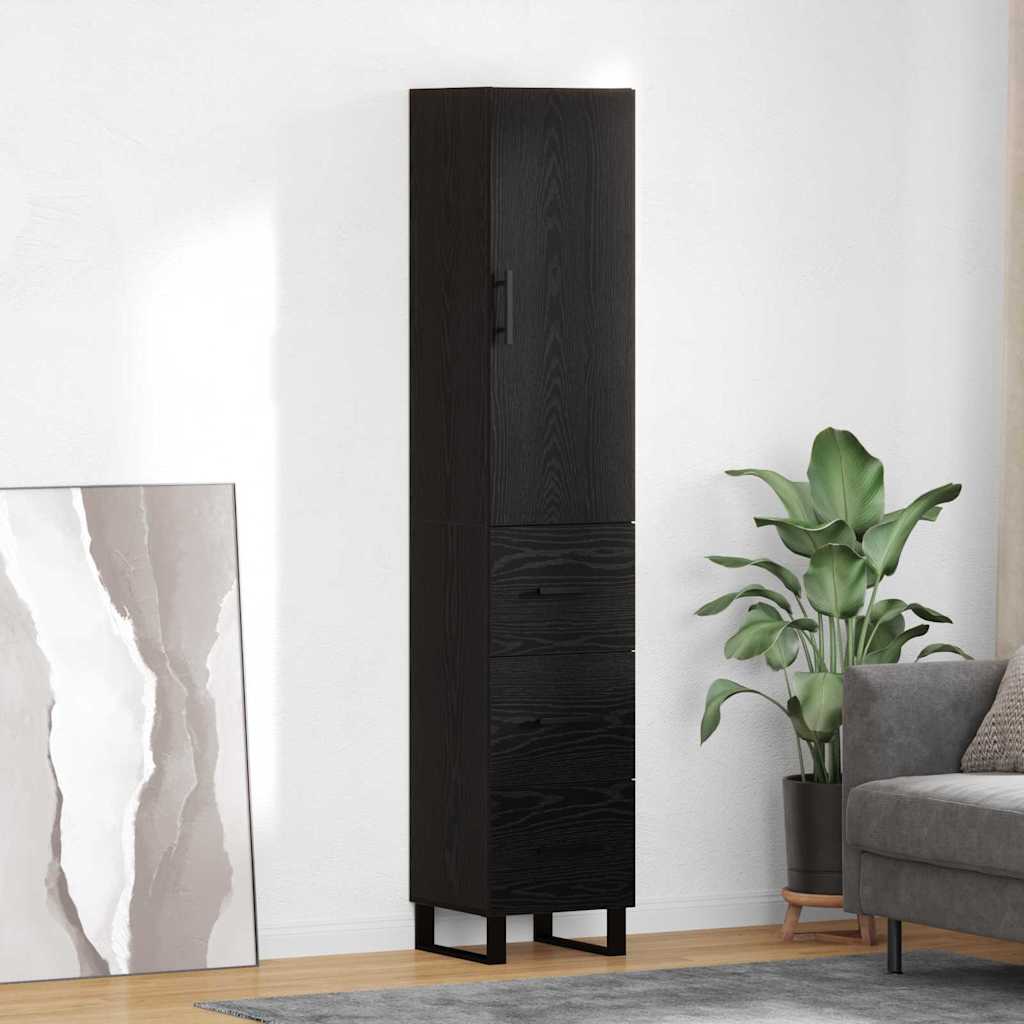 vidaXL Highboard Czarny Dąb 34,5 x 34 x 180 cm Materiał drewnopochodny