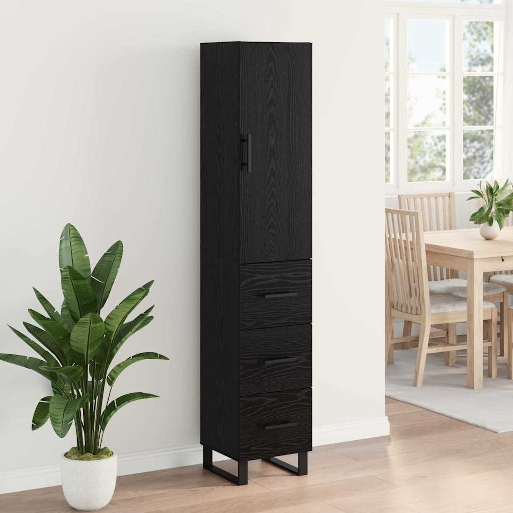 vidaXL Highboard Czarny Dąb 34,5 x 34 x 180 cm Materiał drewnopochodny