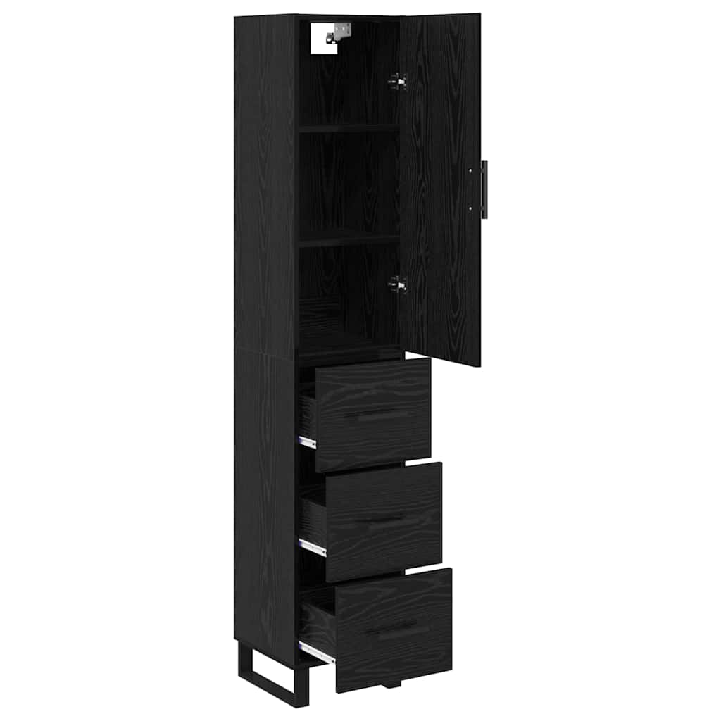 vidaXL Highboard Czarny Dąb 34,5 x 34 x 180 cm Materiał drewnopochodny