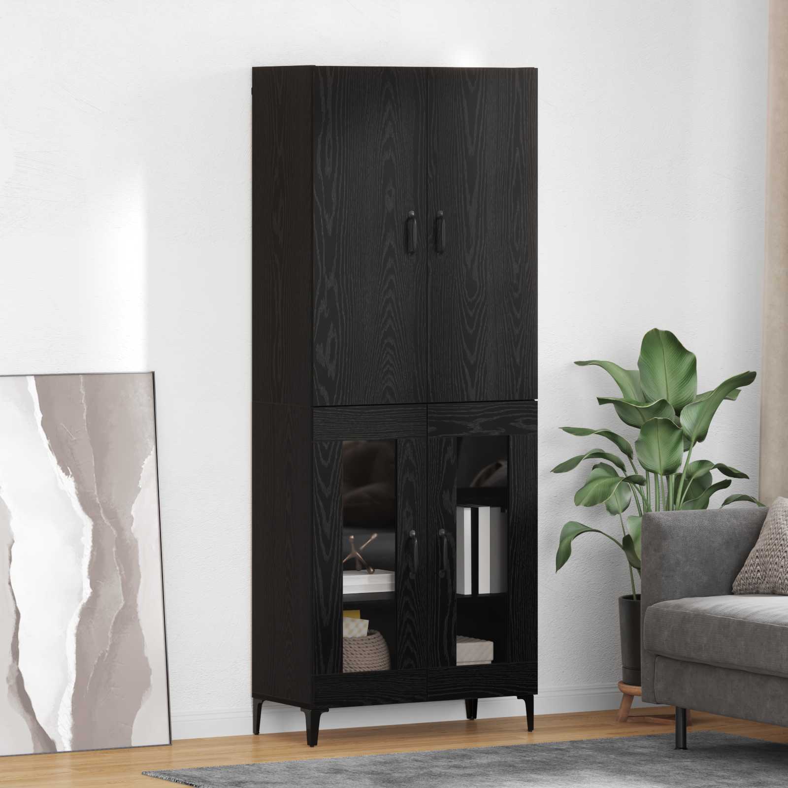 vidaXL Highboard Czarny Dąb 69,5 x 34 x 180 cm Materiał drewnopochodny