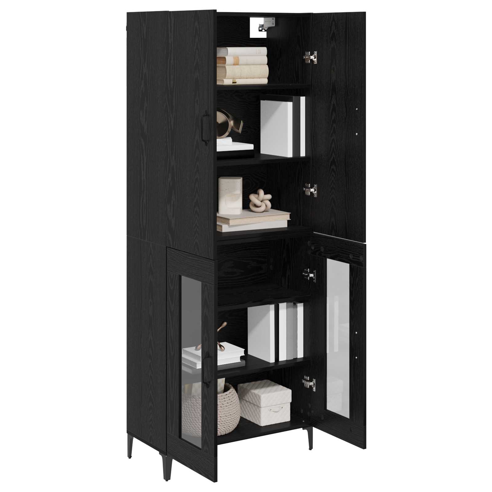 vidaXL Highboard Czarny Dąb 69,5 x 34 x 180 cm Materiał drewnopochodny