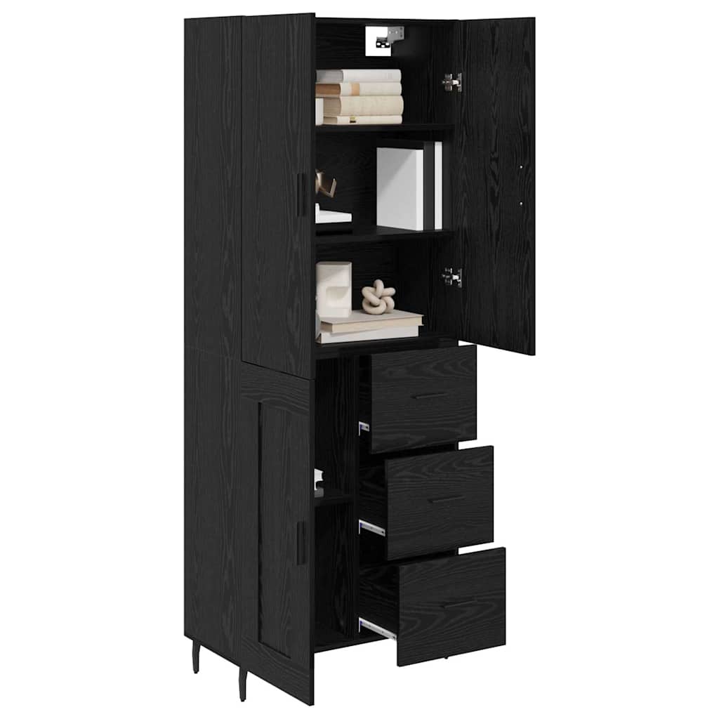 vidaXL Highboard 2 pcs Czarny dąb Drewno inżynieryjne i szkło