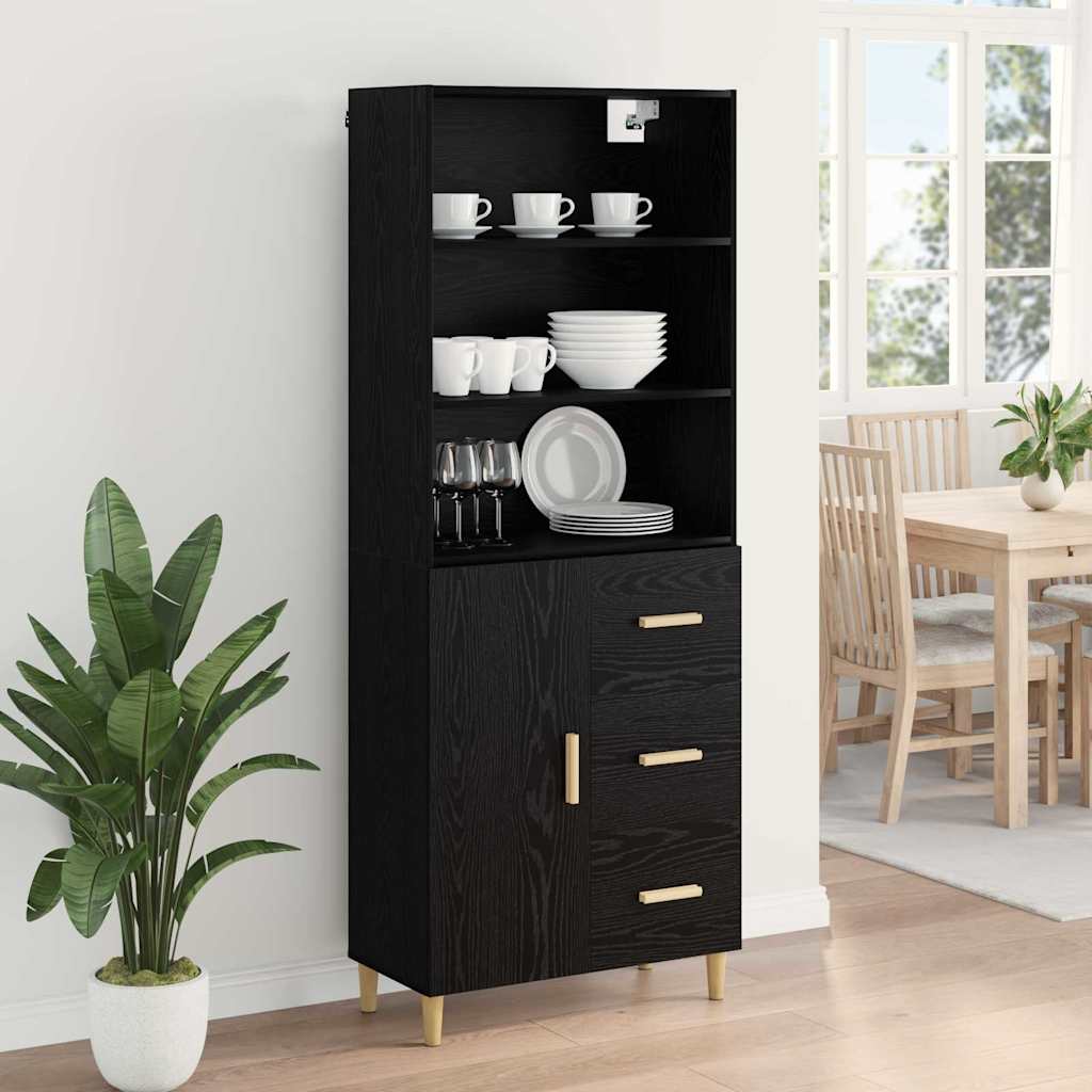 vidaXL Highboard z szufladą Czarny Dąb 69,5 x 32,5 x 180 cm