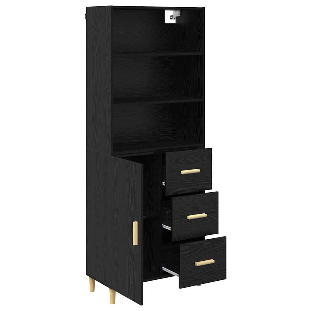 vidaXL Highboard z szufladą Czarny Dąb 69,5 x 32,5 x 180 cm