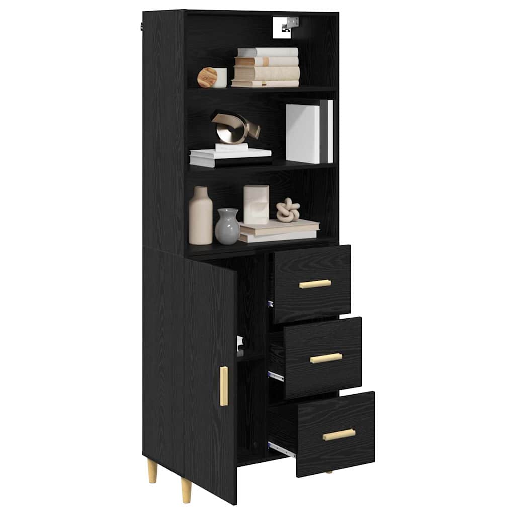 vidaXL Highboard z szufladą Czarny Dąb 69,5 x 32,5 x 180 cm