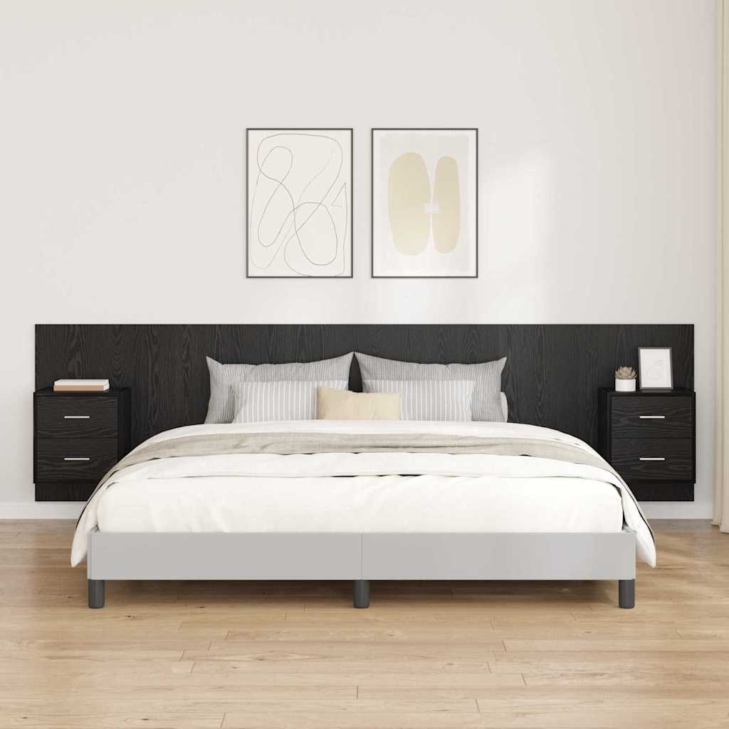 vidaXL Zagłówek z szafką 3 pcs Czarny Dąb Materiał drewnopochodny