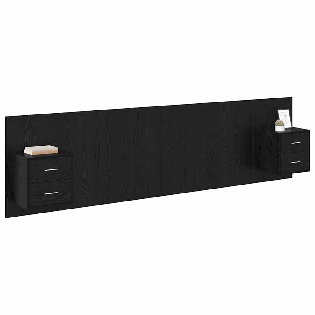 vidaXL Zagłówek z szafką 3 pcs Czarny Dąb Materiał drewnopochodny