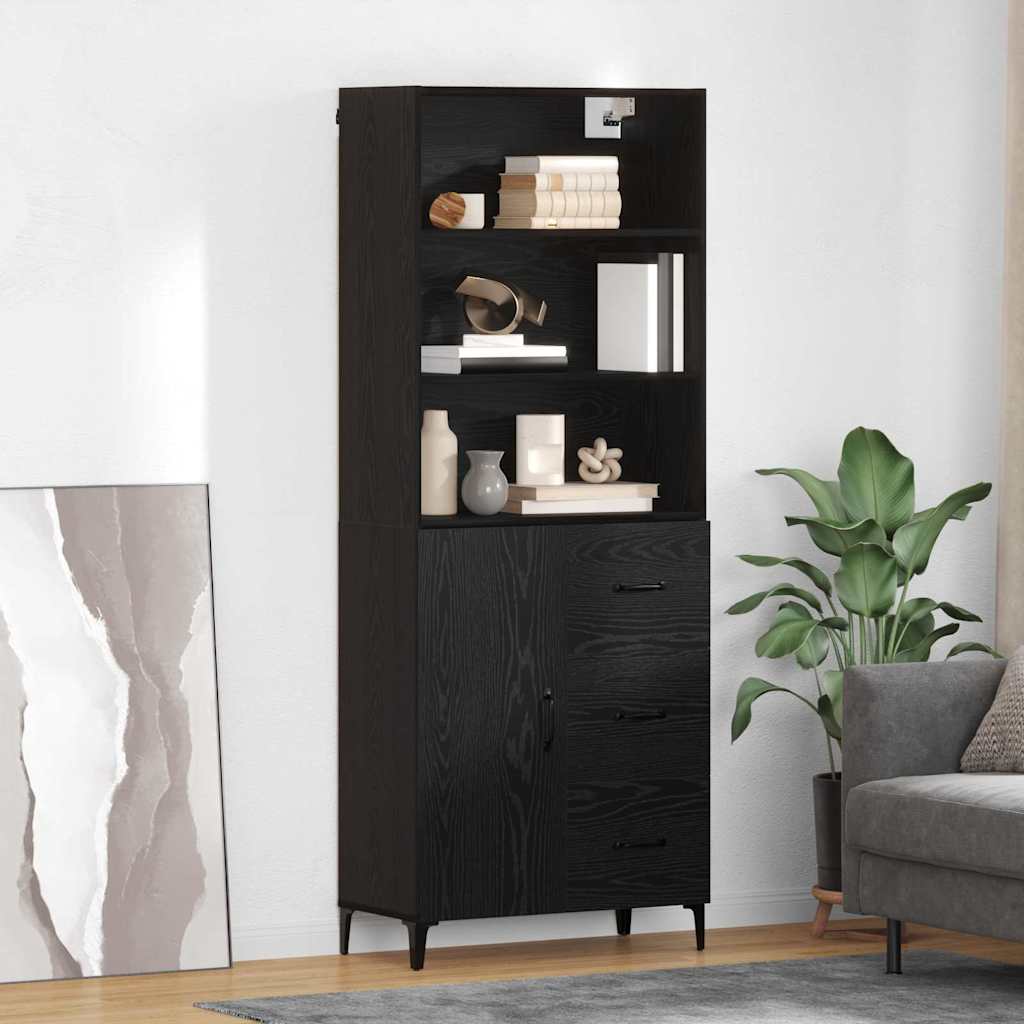 vidaXL Highboard Czarny Dąb 69,5 x 34 x 180 cm Materiał drewnopochodny