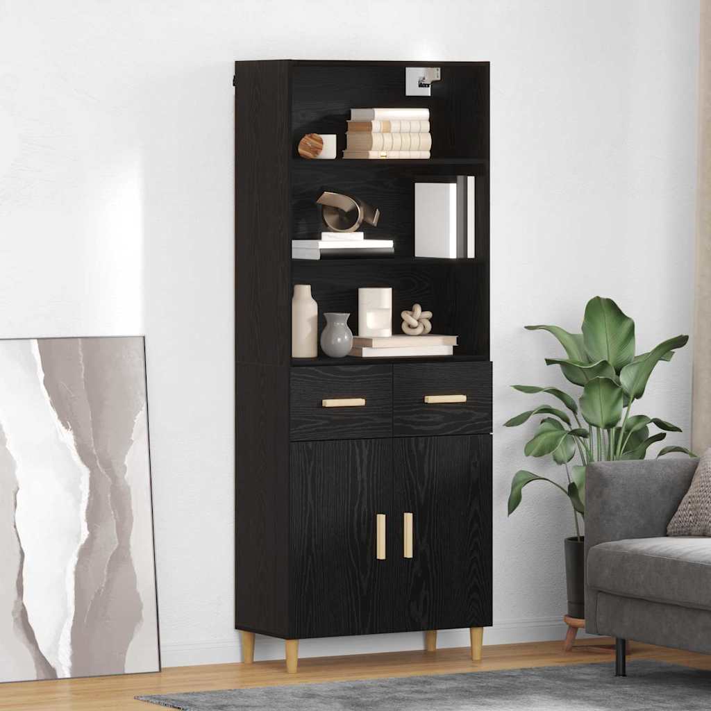 vidaXL Highboard z szufladą Czarny Dąb 69,5 x 32,5 x 180 cm