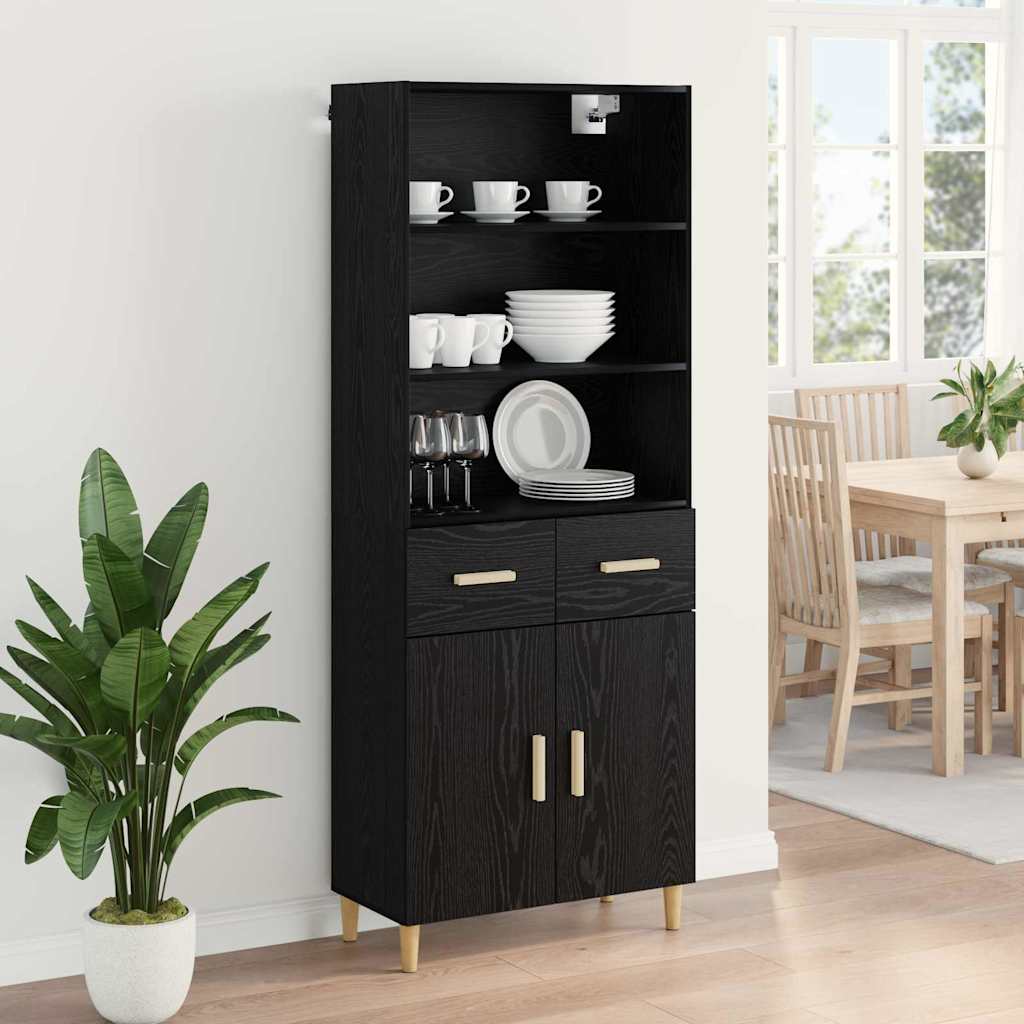 vidaXL Highboard z szufladą Czarny Dąb 69,5 x 32,5 x 180 cm