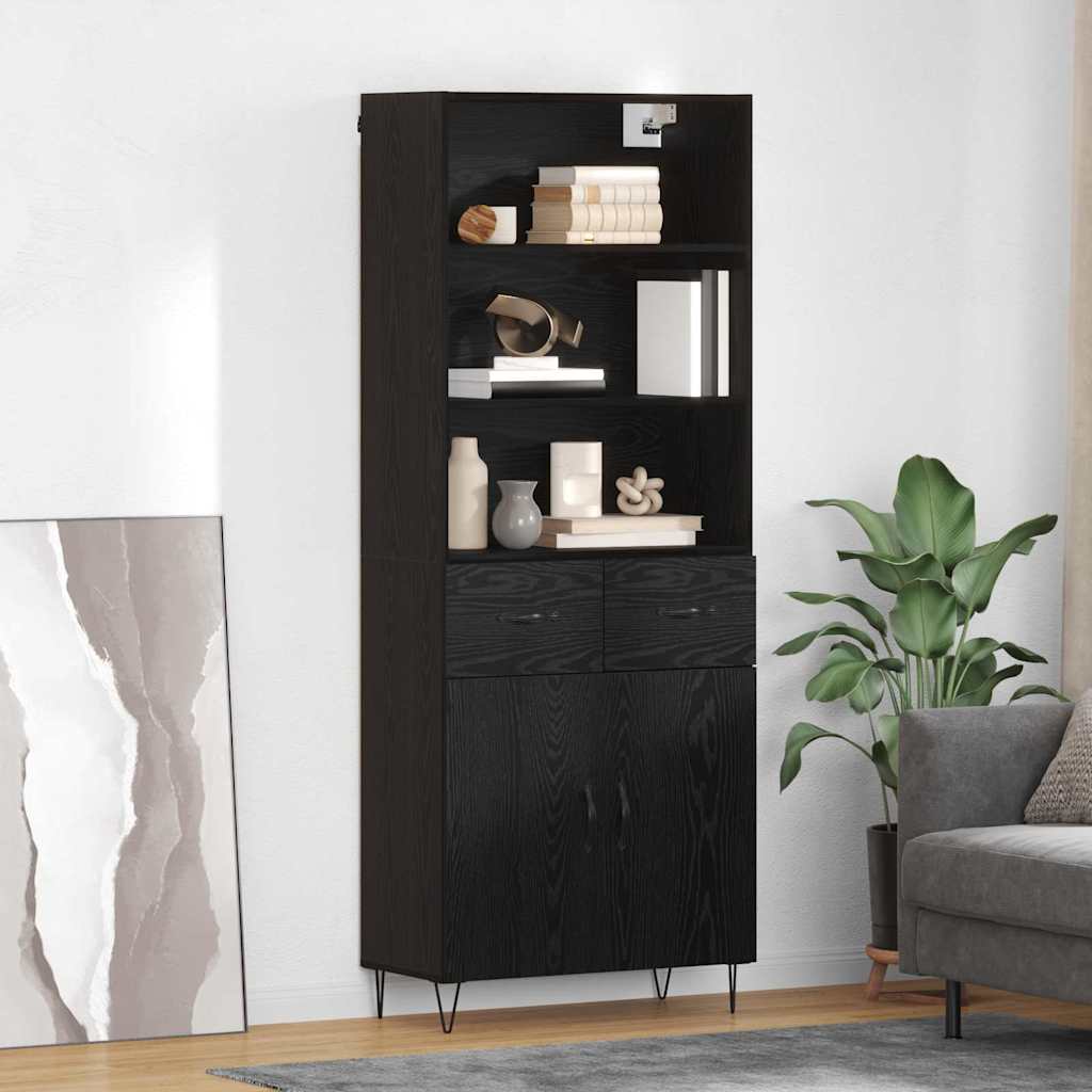 vidaXL Highboard z szufladą 2 pcs Czarny Dąb Materiał drewnopochodny