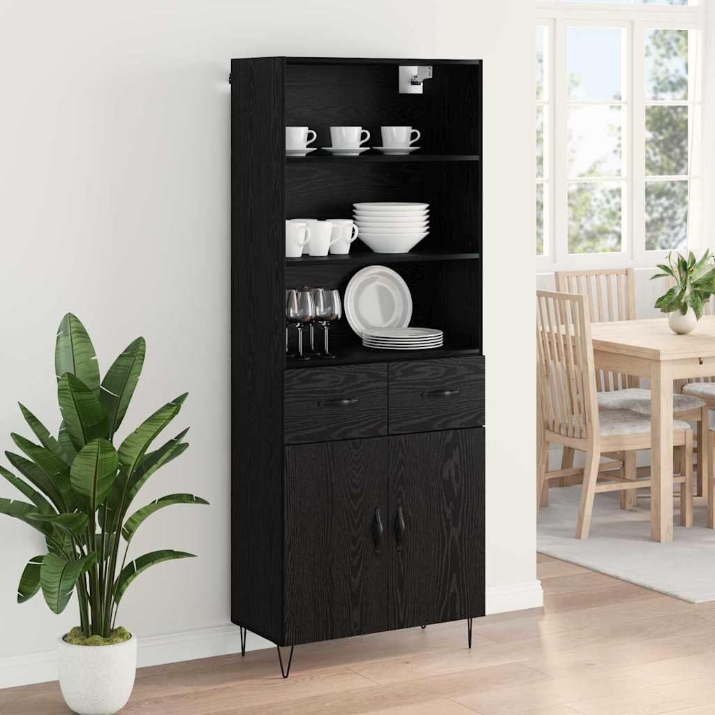 vidaXL Highboard z szufladą 2 pcs Czarny Dąb Materiał drewnopochodny