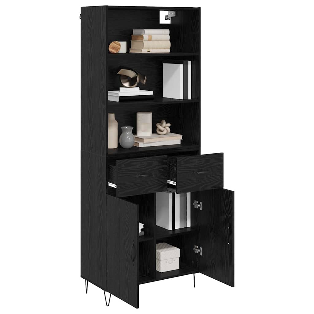 vidaXL Highboard z szufladą 2 pcs Czarny Dąb Materiał drewnopochodny