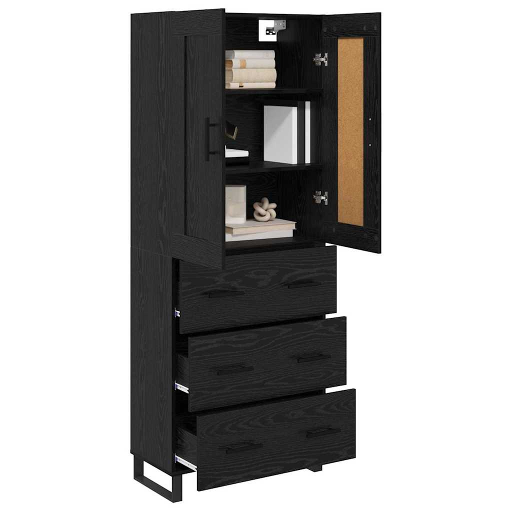 vidaXL Highboard Czarny Dąb 69,5 x 34 x 180 cm Materiał drewnopochodny