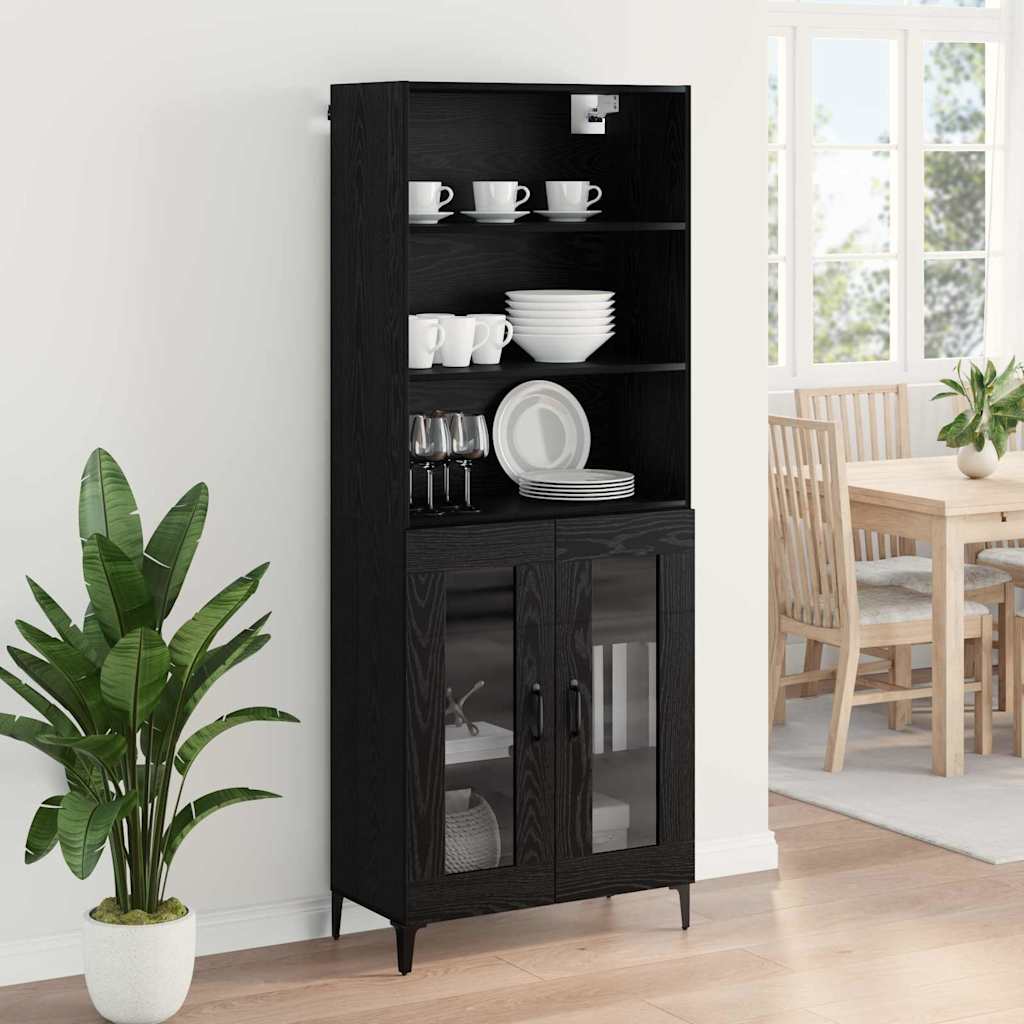vidaXL Highboard Czarny Dąb 69,5 x 34 x 180 cm Materiał drewnopochodny