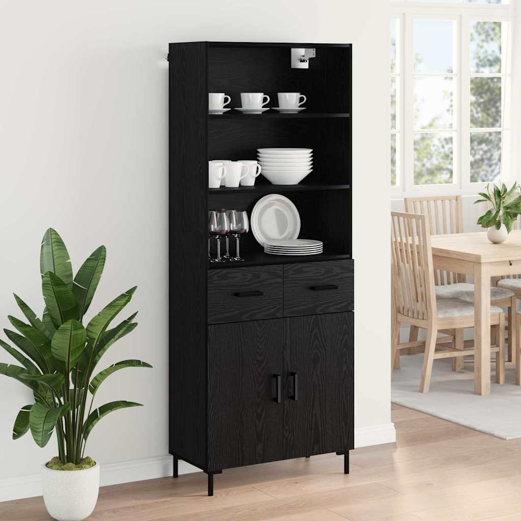 vidaXL Highboard Czarny Dąb 69,5 x 34 x 180 cm Materiał drewnopochodny
