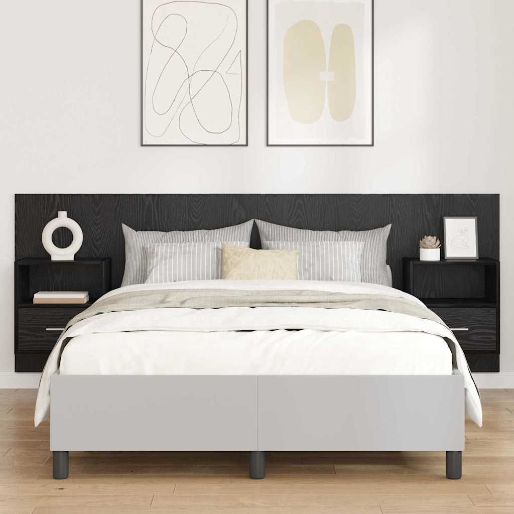 vidaXL Zagłówek z szafką 3 pcs Czarny Dąb Materiał drewnopochodny