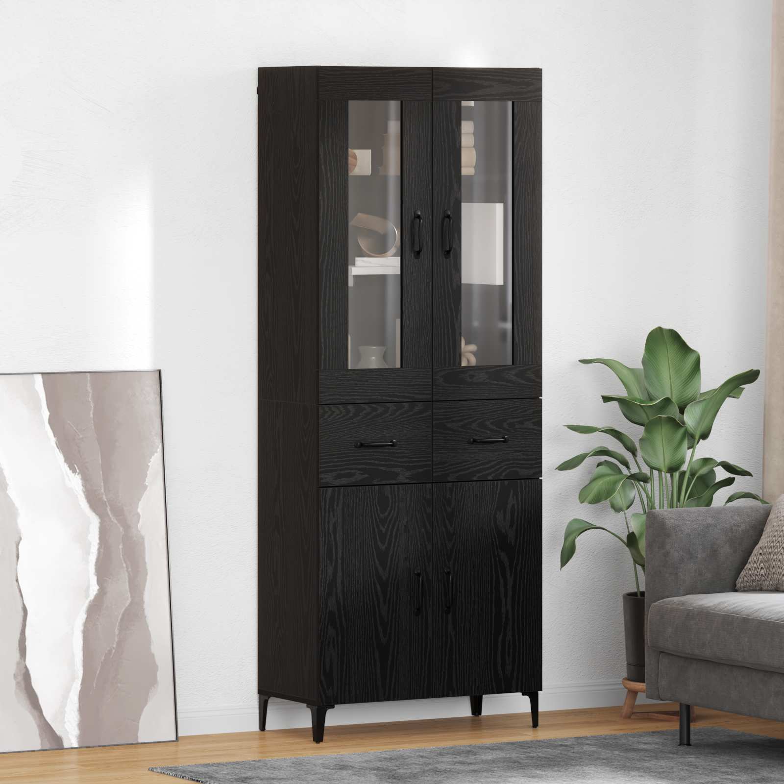 vidaXL Highboard Czarny Dąb 69,5 x 34 x 180 cm Materiał drewnopochodny