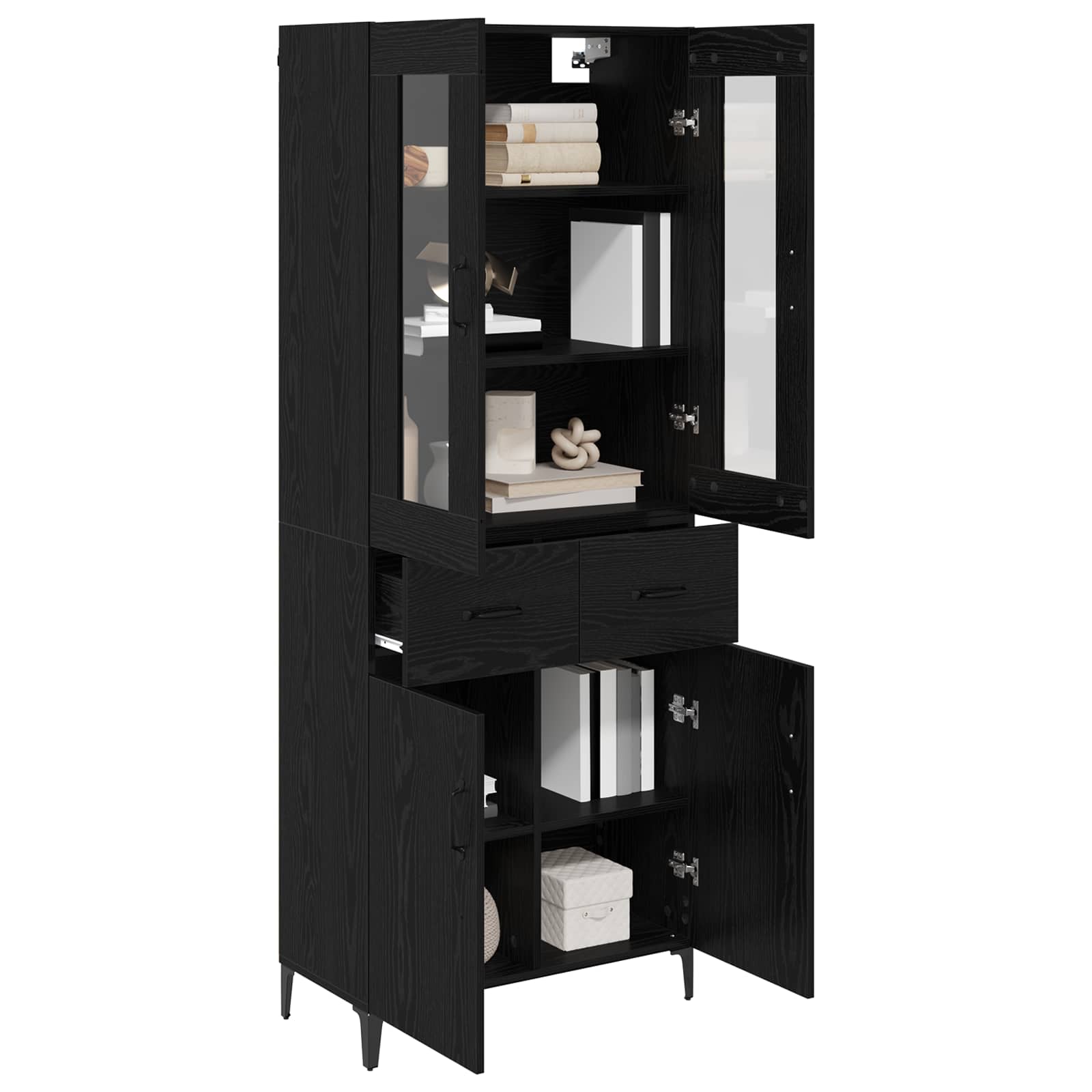 vidaXL Highboard Czarny Dąb 69,5 x 34 x 180 cm Materiał drewnopochodny
