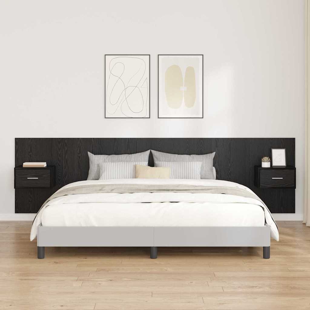 vidaXL Zagłówek z szafką 3 pcs Czarny Dąb Materiał drewnopochodny