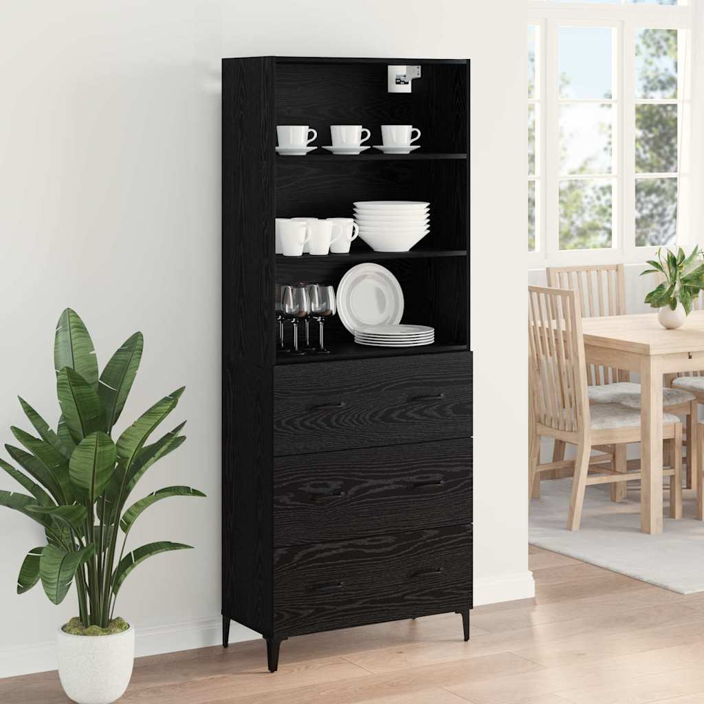 vidaXL Highboard Czarny Dąb 69,5 x 34 x 180 cm Materiał drewnopochodny