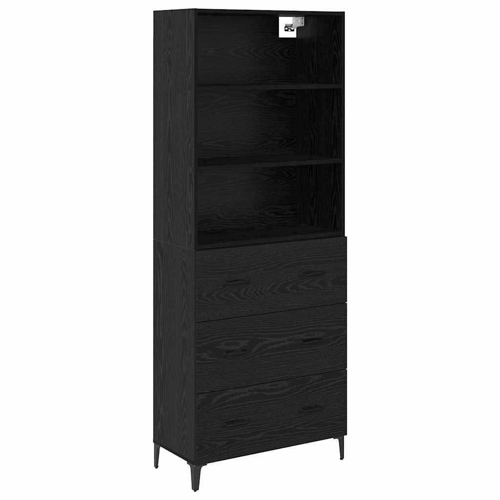 vidaXL Highboard Czarny Dąb 69,5 x 34 x 180 cm Materiał drewnopochodny