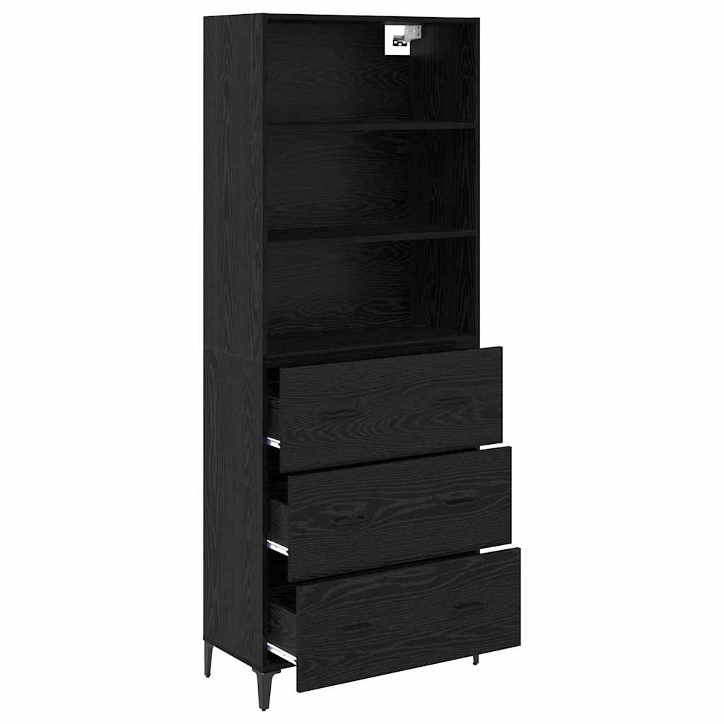 vidaXL Highboard Czarny Dąb 69,5 x 34 x 180 cm Materiał drewnopochodny