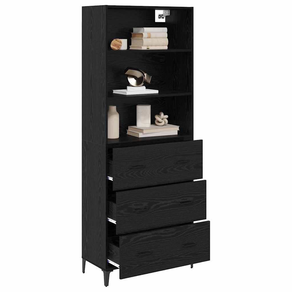 vidaXL Highboard Czarny Dąb 69,5 x 34 x 180 cm Materiał drewnopochodny