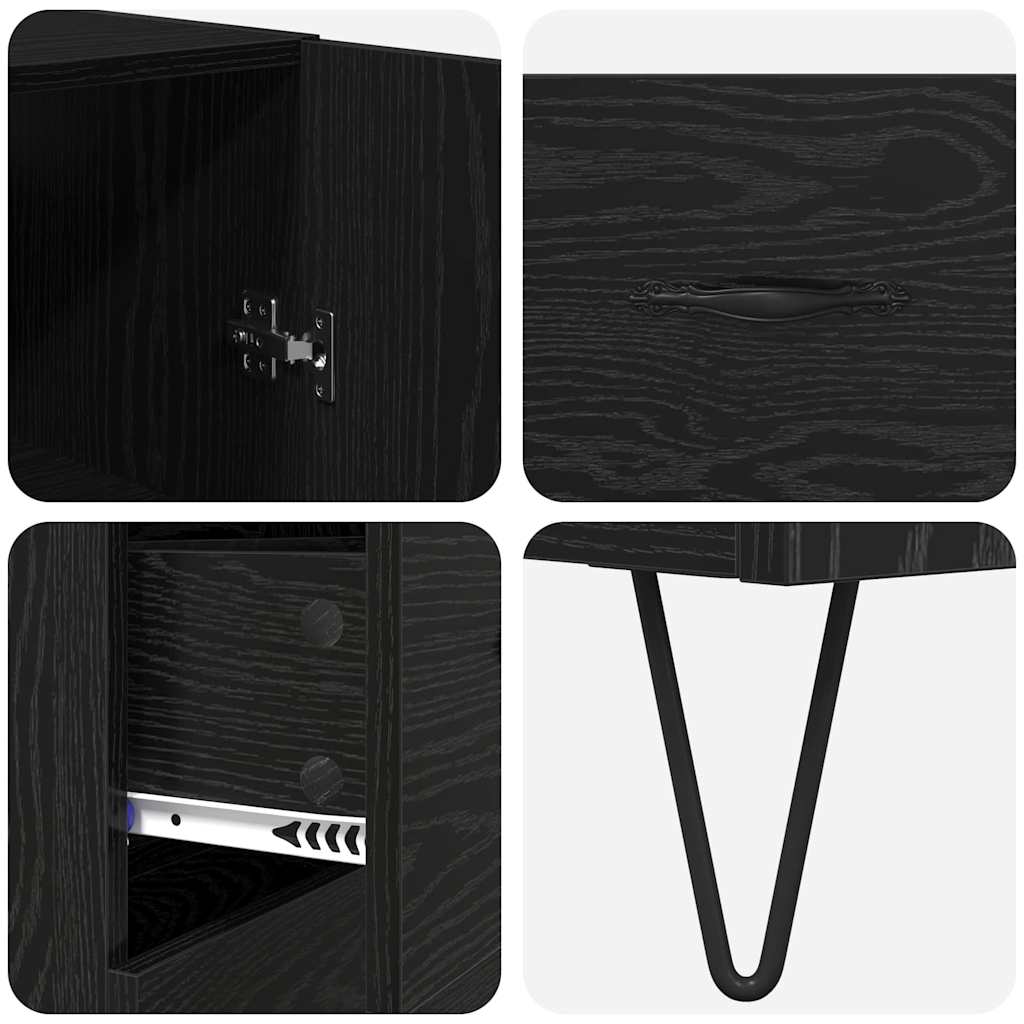 vidaXL Highboard 2 pcs Czarny Dąb Drewno inżynieryjne i szkło