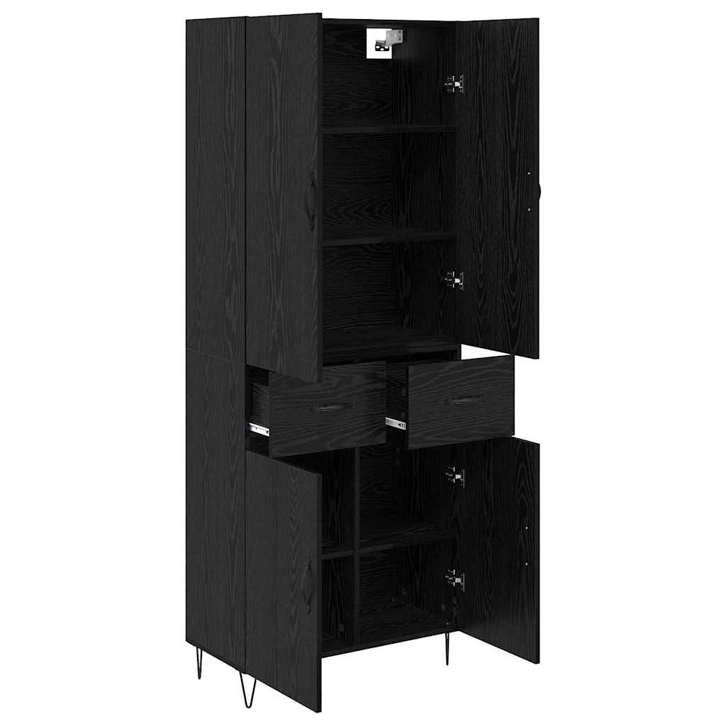 vidaXL Highboard 2 pcs Czarny Dąb Drewno inżynieryjne i szkło