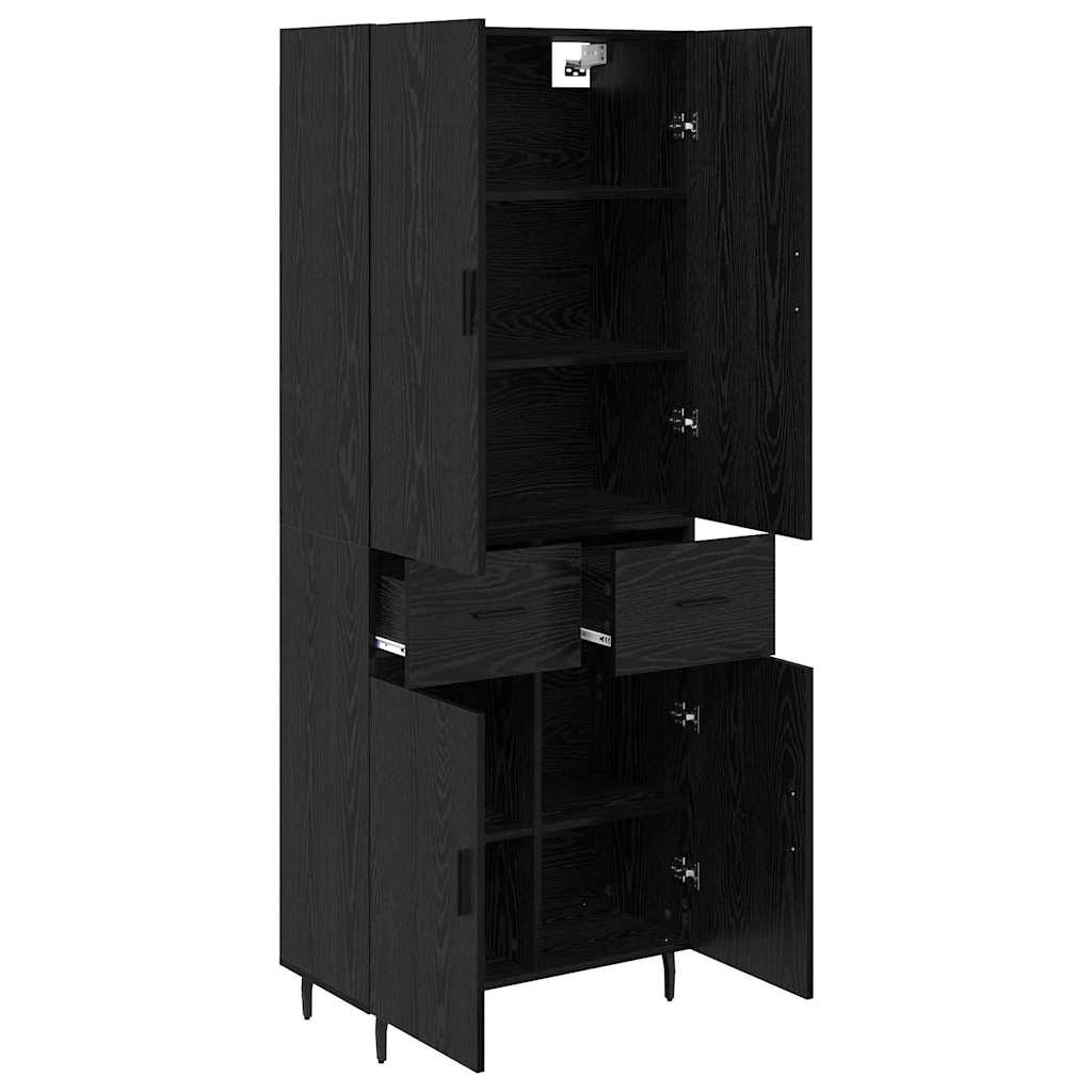 vidaXL Highboard 2 pcs Czarny dąb Drewno inżynieryjne i szkło