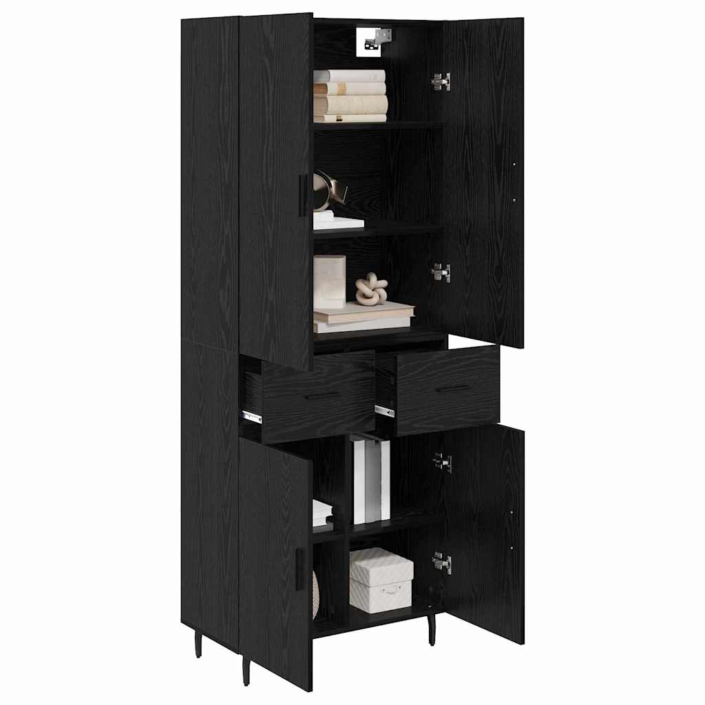 vidaXL Highboard 2 pcs Czarny dąb Drewno inżynieryjne i szkło