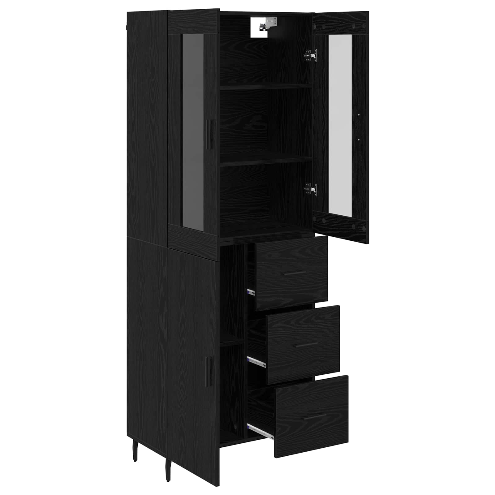 vidaXL Highboard z szufladą 2 pcs Czarny Dąb Materiał drewnopochodny