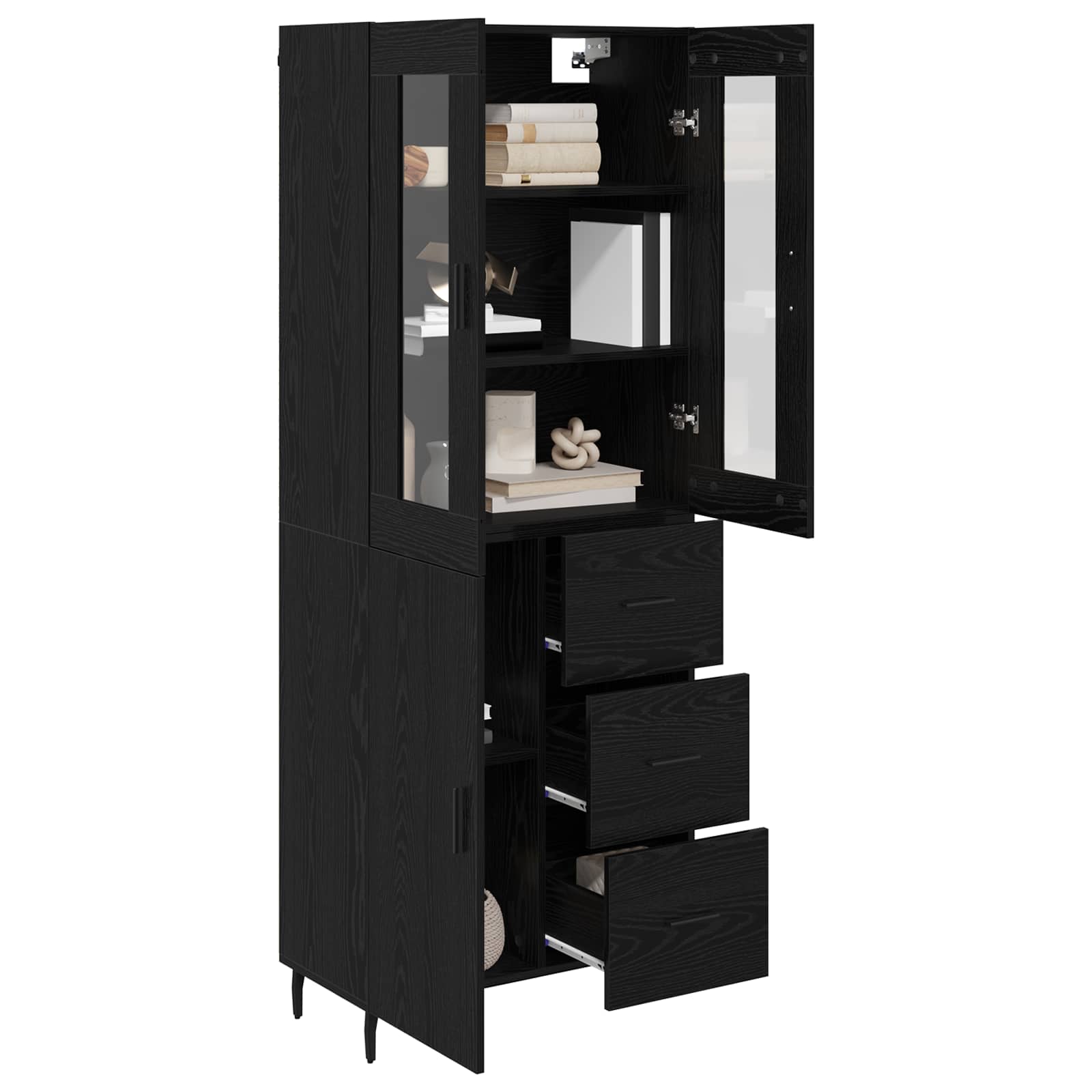 vidaXL Highboard z szufladą 2 pcs Czarny Dąb Materiał drewnopochodny