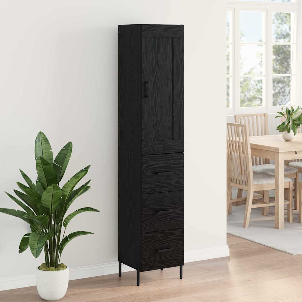 vidaXL Highboard Czarny Dąb 34,5 x 34 x 180 cm Materiał drewnopochodny
