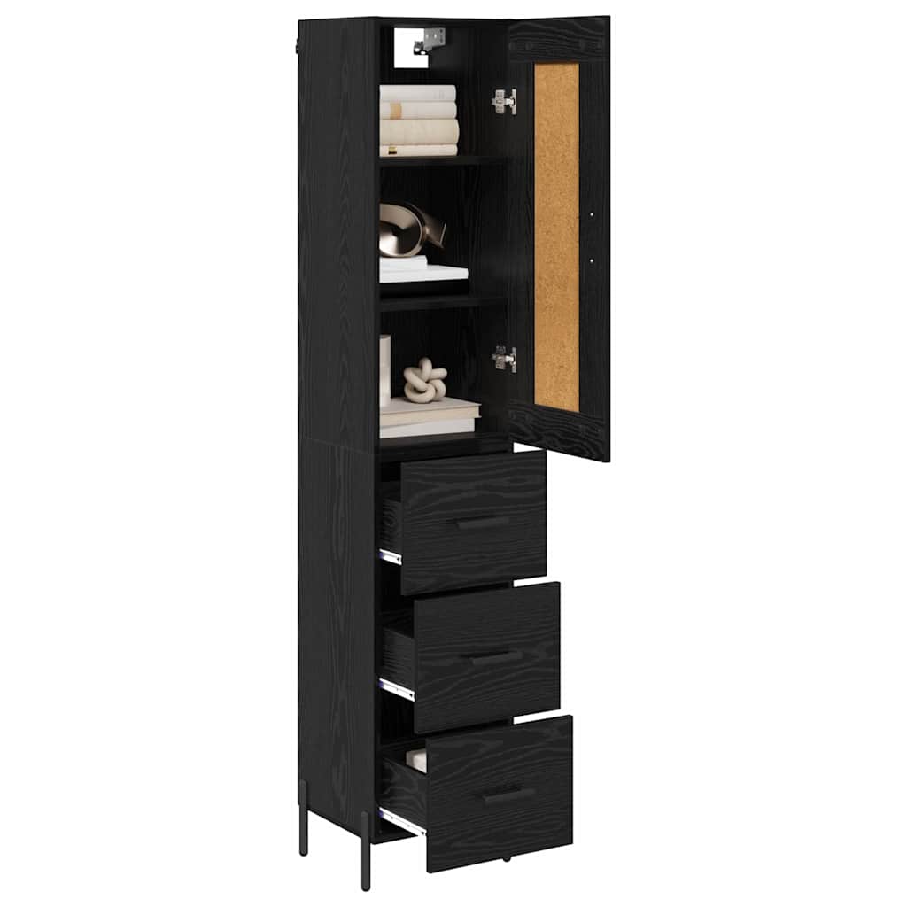 vidaXL Highboard Czarny Dąb 34,5 x 34 x 180 cm Materiał drewnopochodny