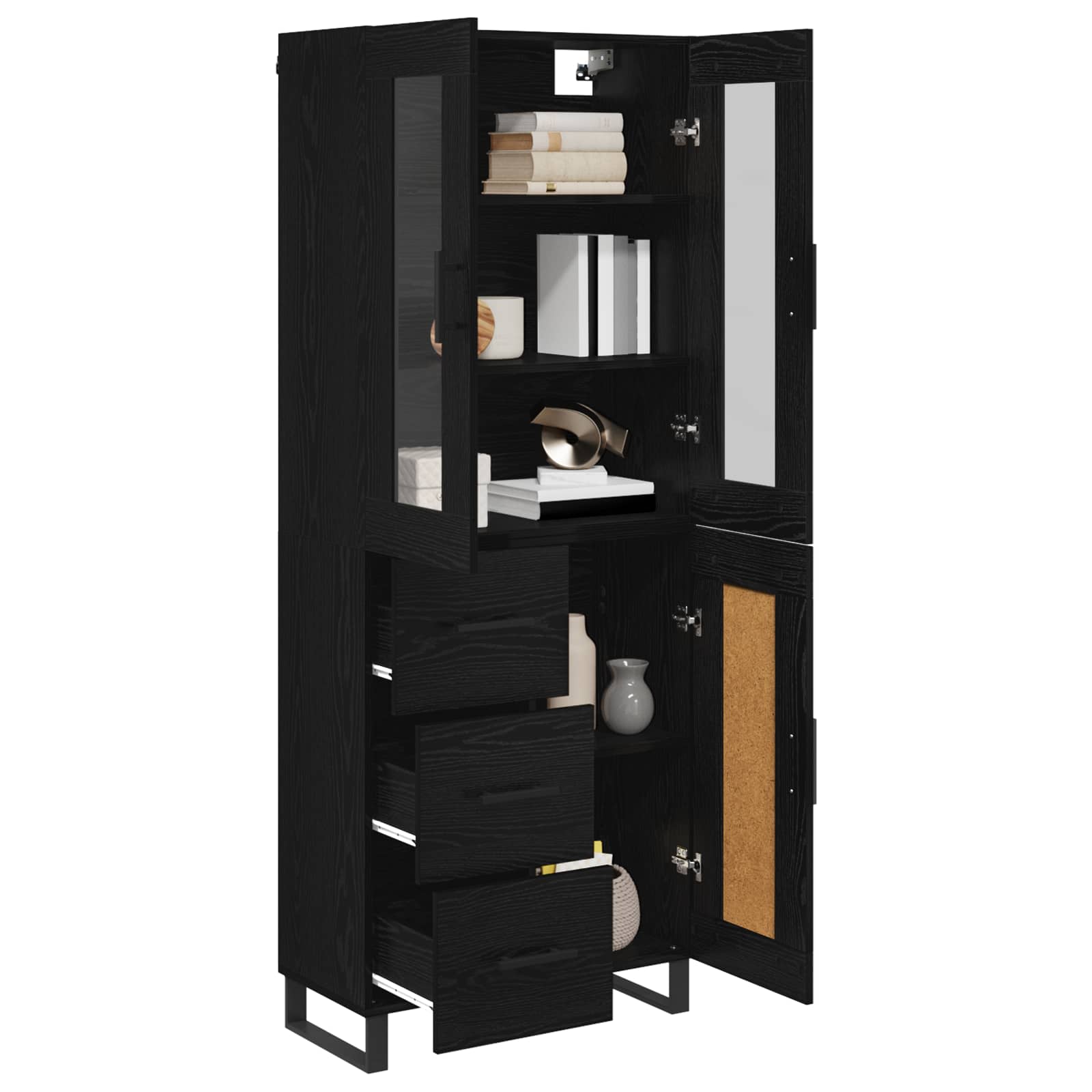 vidaXL Highboard 2 pcs Czarny Dąb Drewno inżynieryjne i szkło