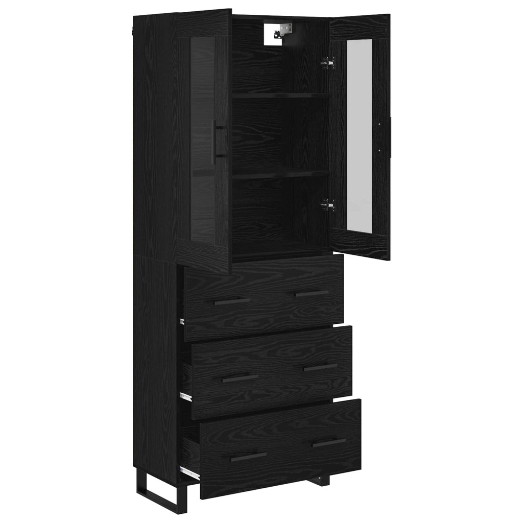 vidaXL Highboard 2 pcs Czarny Dąb Drewno inżynieryjne i szkło