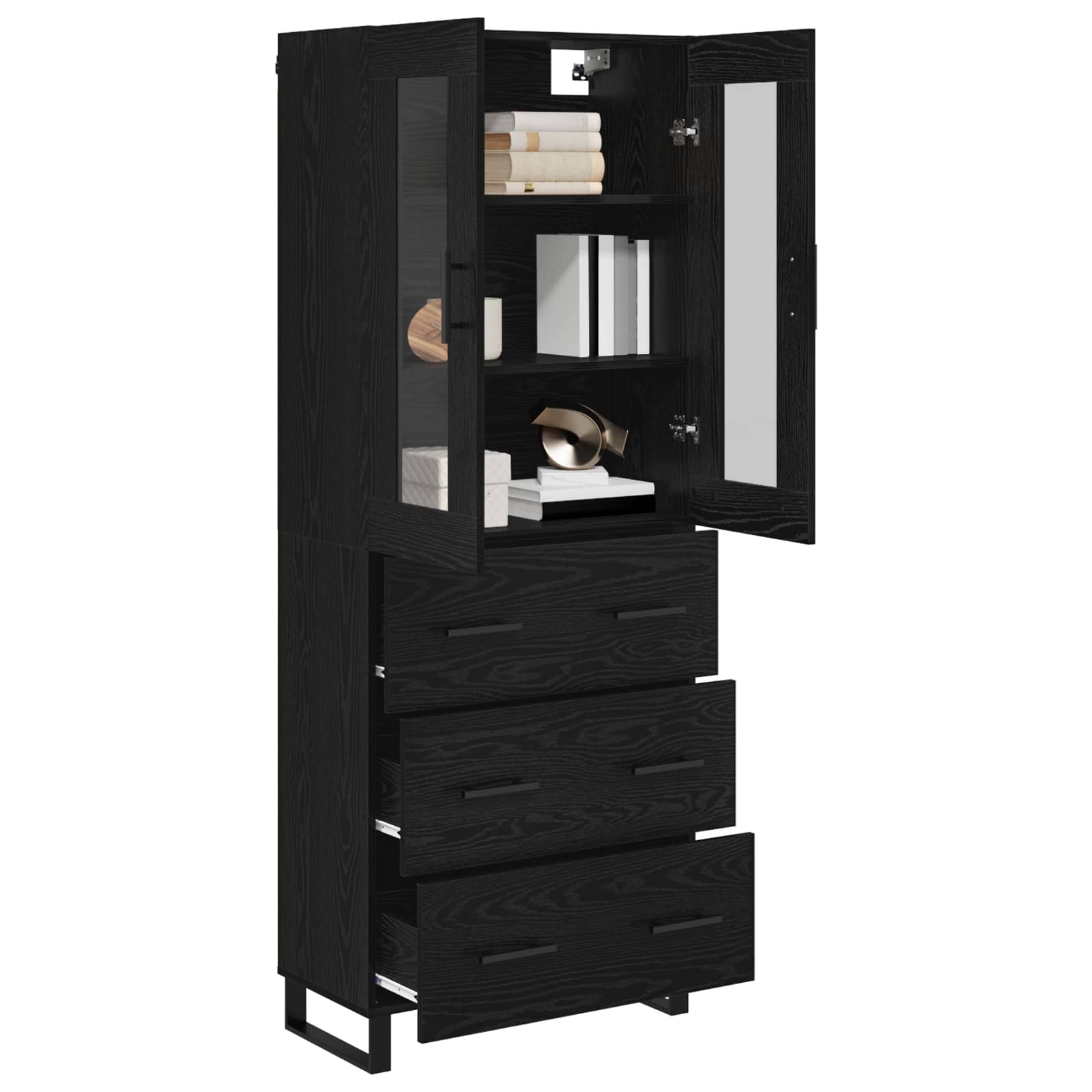vidaXL Highboard 2 pcs Czarny Dąb Drewno inżynieryjne i szkło