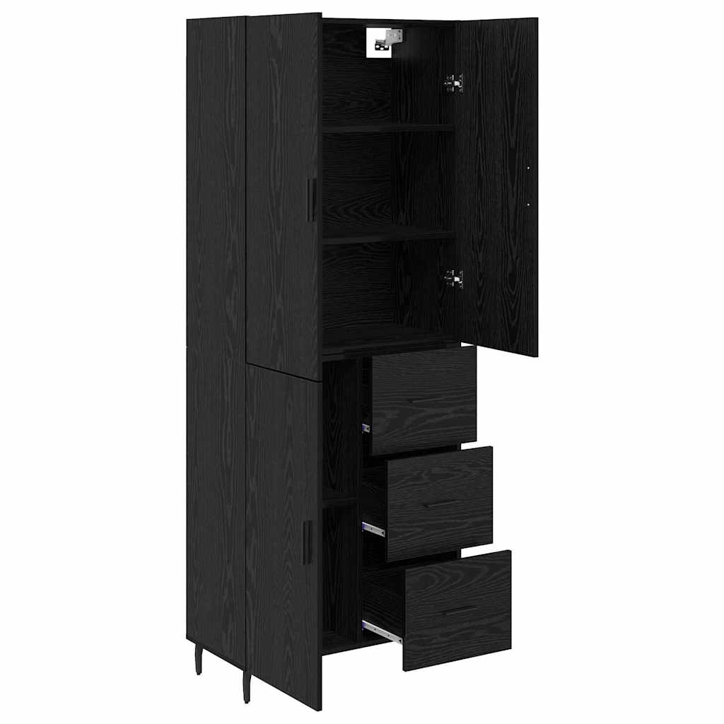 vidaXL Highboard 2 pcs Czarny dąb Drewno inżynieryjne i szkło