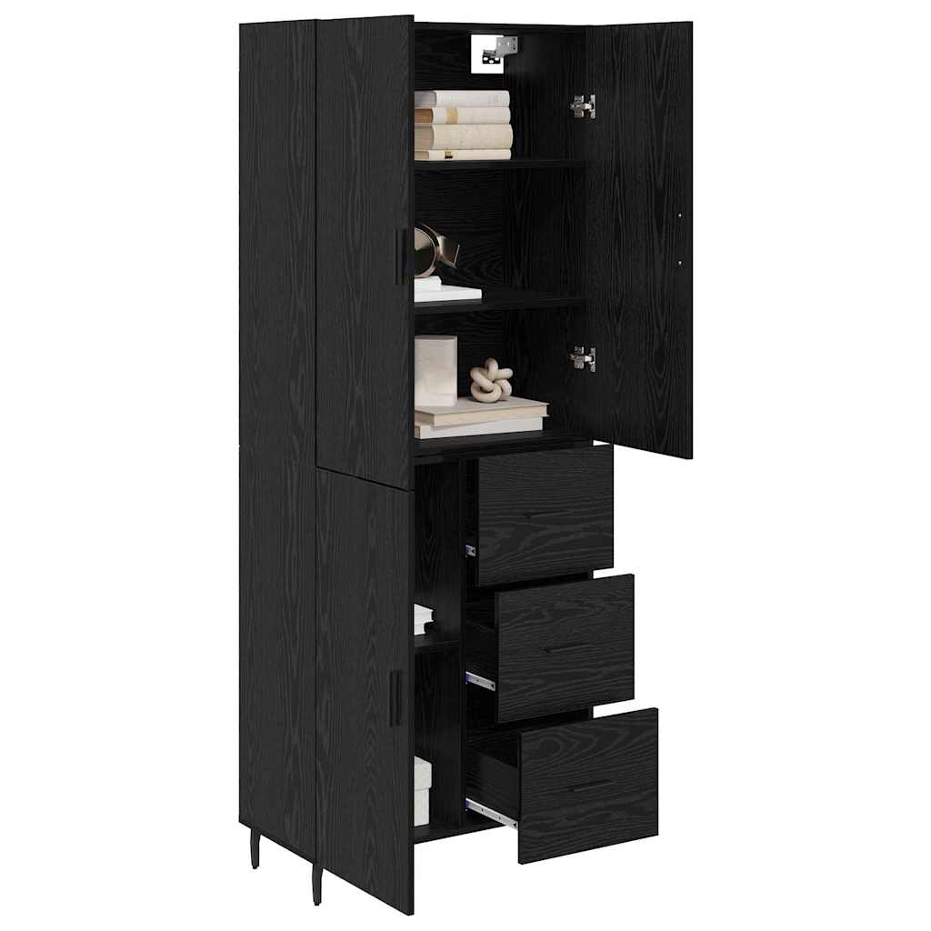 vidaXL Highboard 2 pcs Czarny dąb Drewno inżynieryjne i szkło