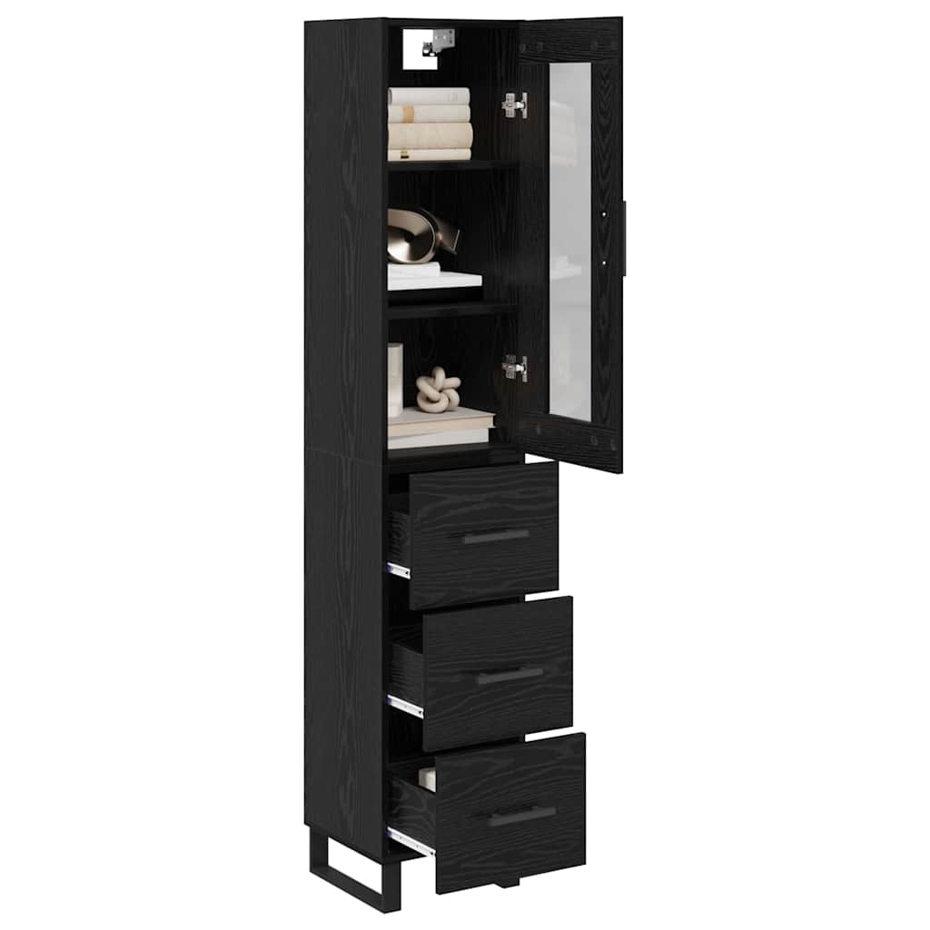 vidaXL Highboard Czarny Dąb 34,5 x 34 x 180 cm Materiał drewnopochodny